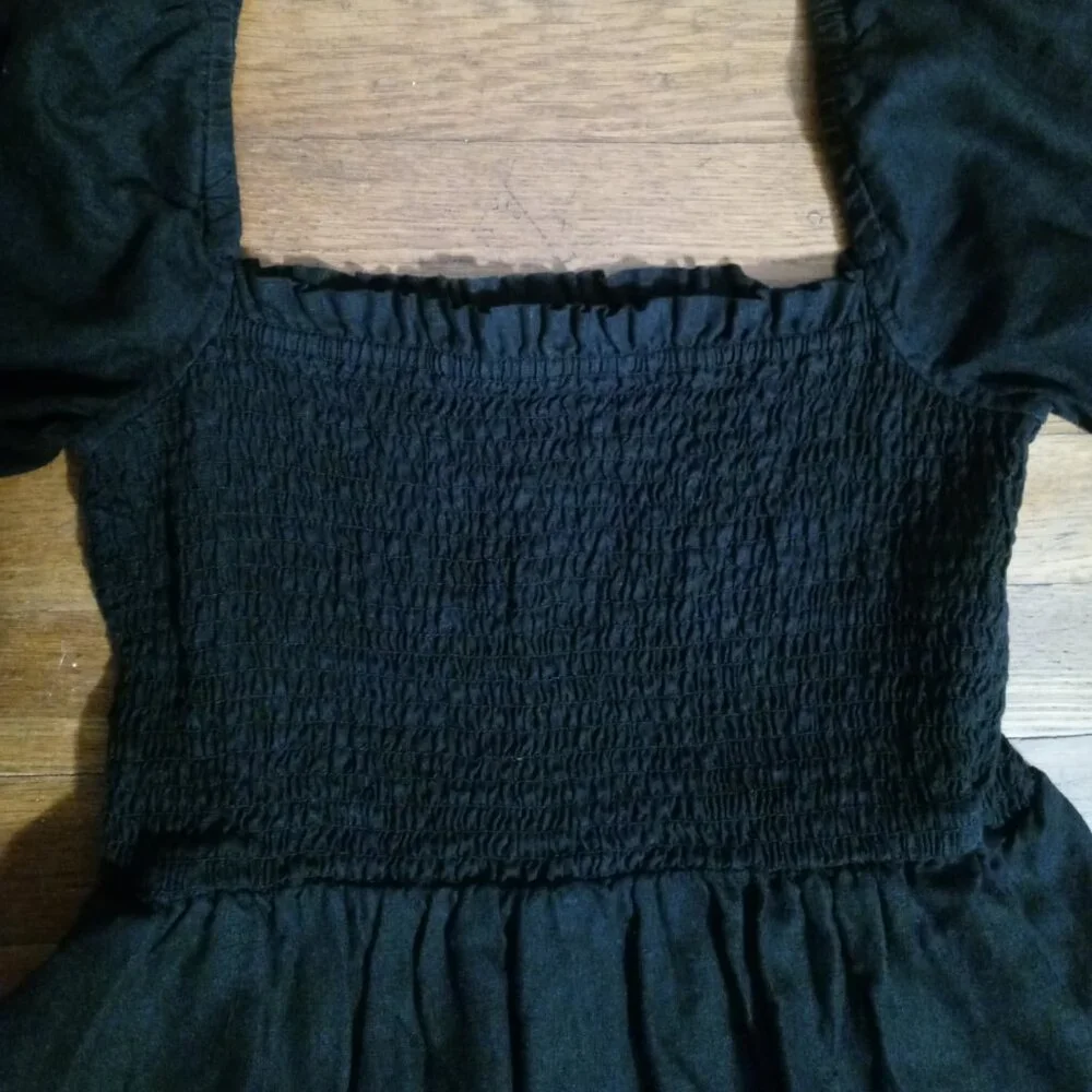 J.Crew Black Linen Mini Dress with Puff Sleeves Size M